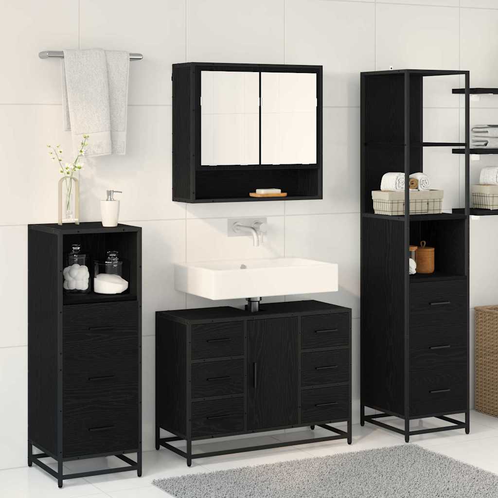 Badezimmermöbel-Set 4 pcs Schwarz Eichen-Optik Holzwerkstoff