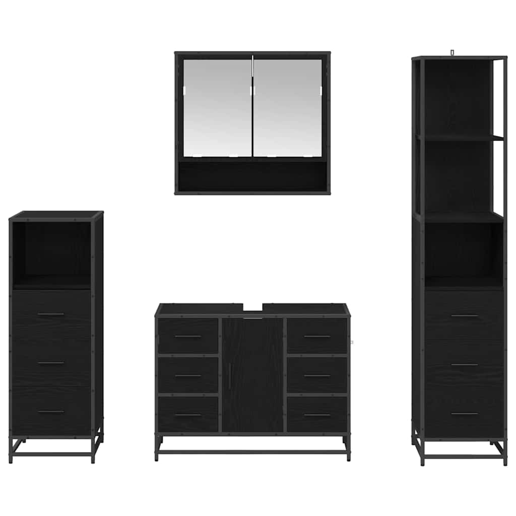 Badezimmermöbel-Set 4 pcs Schwarz Eichen-Optik Holzwerkstoff