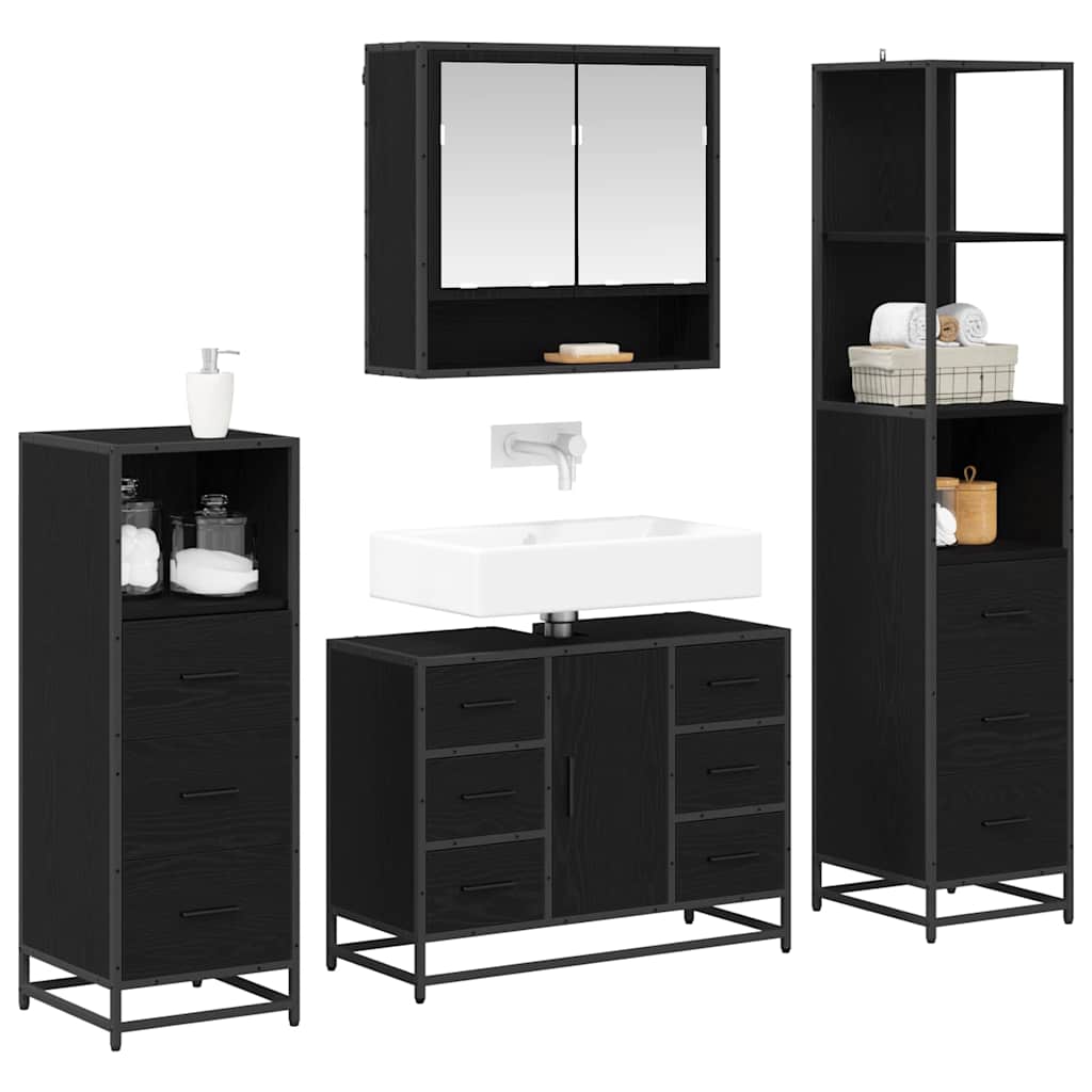 Badezimmermöbel-Set 4 pcs Schwarz Eichen-Optik Holzwerkstoff