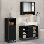 Badezimmermöbel-Set 3 pcs Schwarz Eichen-Optik Holzwerkstoff