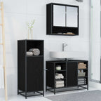 Badezimmermöbel-Set 3 pcs Schwarz Eichen-Optik Holzwerkstoff