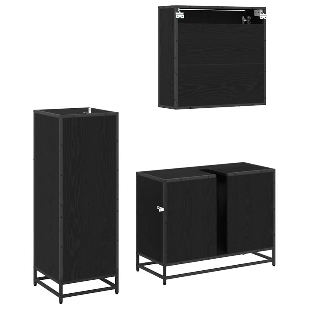 Badezimmermöbel-Set 3 pcs Schwarz Eichen-Optik Holzwerkstoff