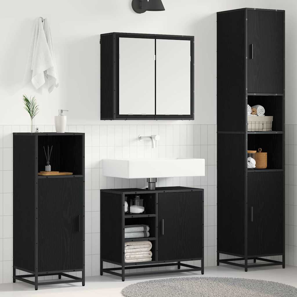 Badezimmermöbel-Set 4 pcs Schwarz Eichen-Optik Holzwerkstoff