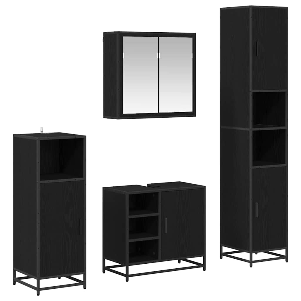 Badezimmermöbel-Set 4 pcs Schwarz Eichen-Optik Holzwerkstoff