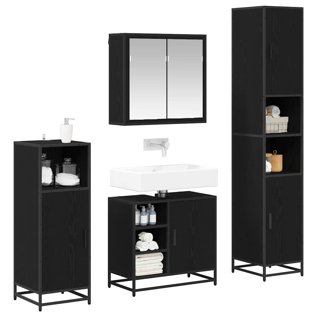 Badezimmermöbel-Set 4 pcs Schwarz Eichen-Optik Holzwerkstoff
