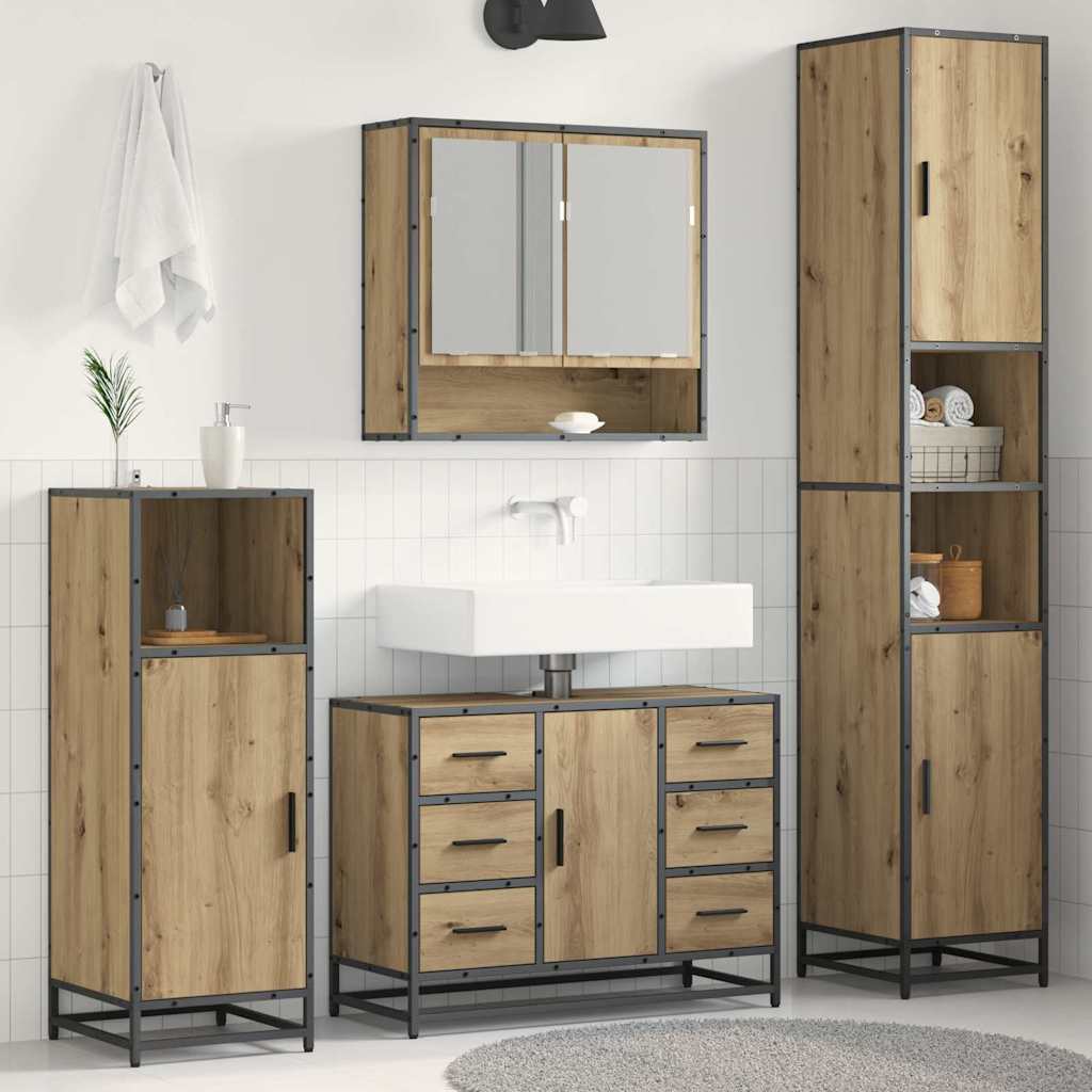 Badezimmermöbel-Set mit Regal 3 pcs Artisan-Eiche Holzwerkstoff
