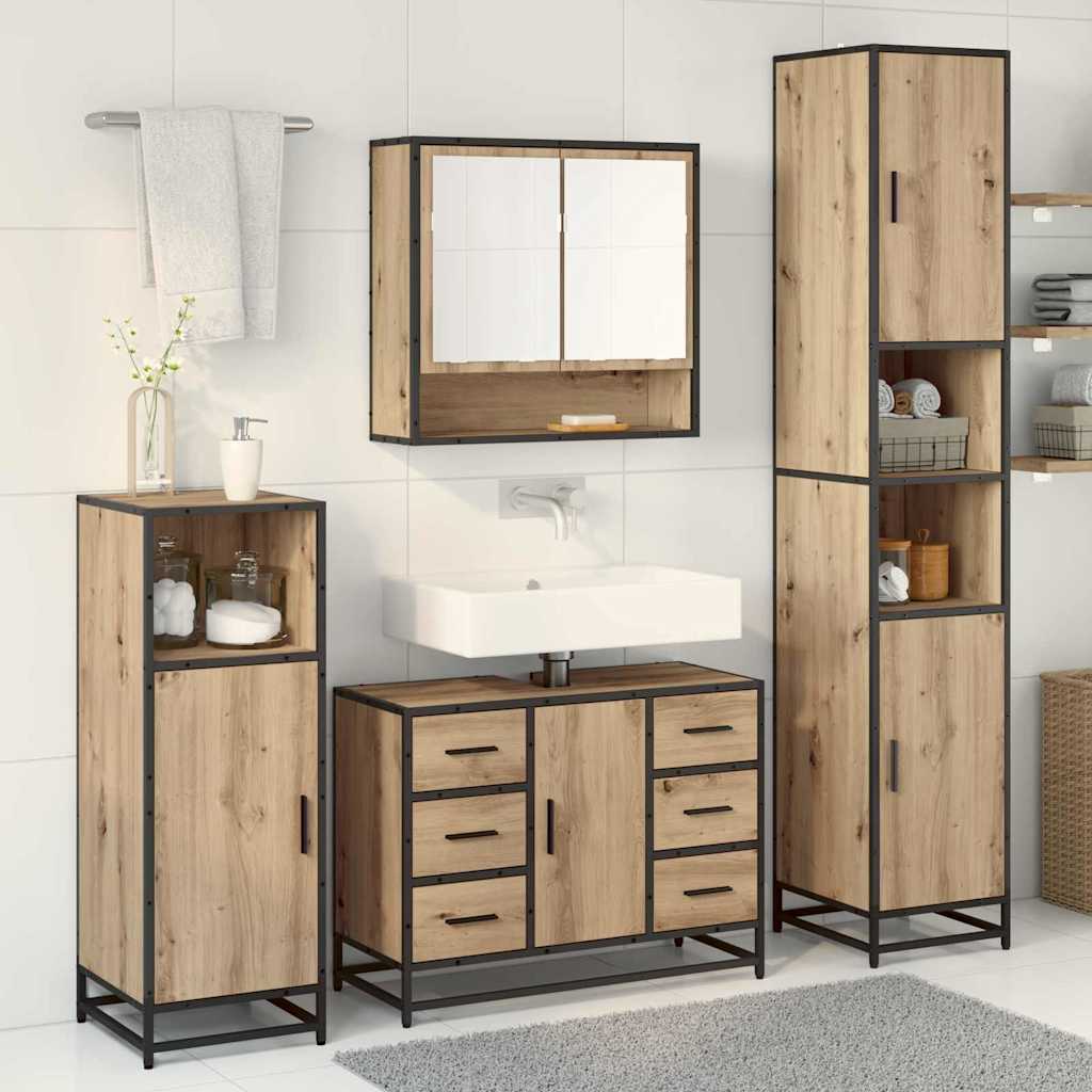 Badezimmermöbel-Set mit Regal 3 pcs Artisan-Eiche Holzwerkstoff
