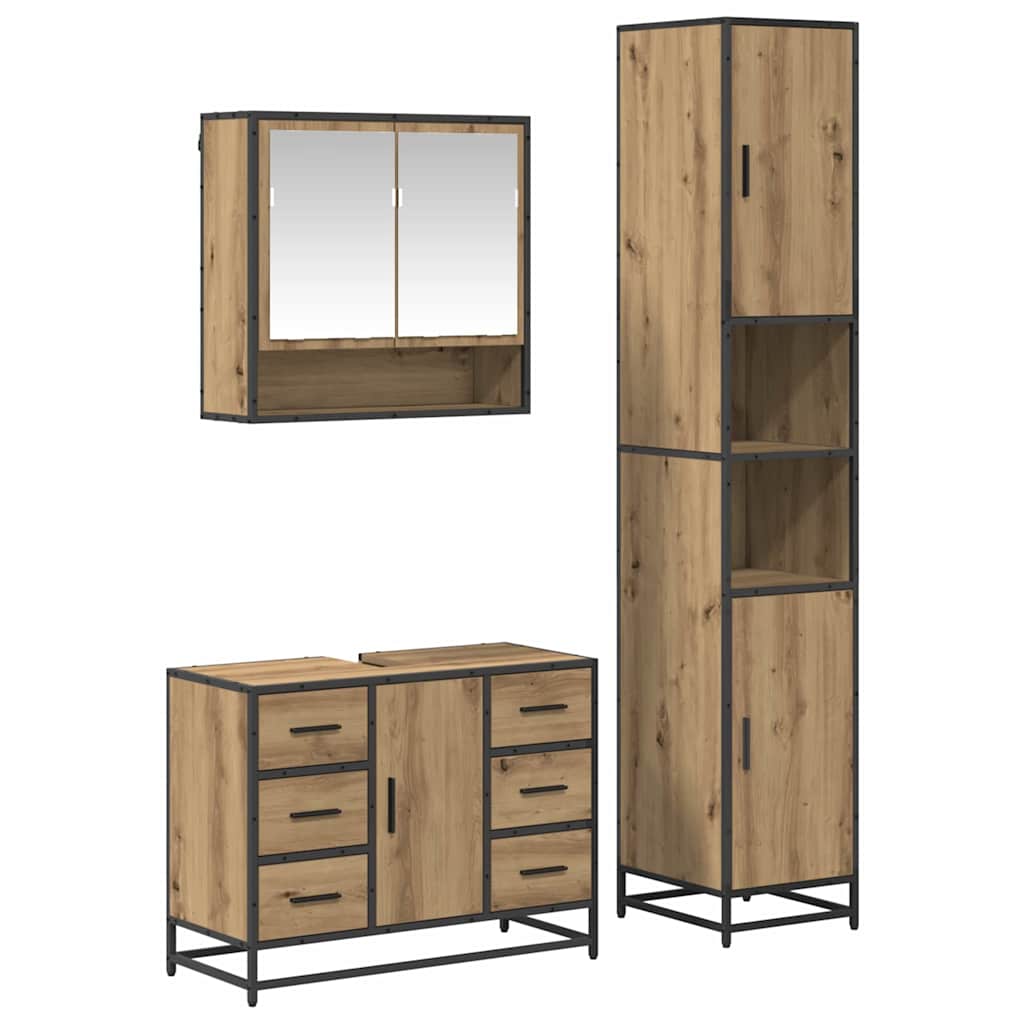 Badezimmermöbel-Set mit Regal 3 pcs Artisan-Eiche Holzwerkstoff