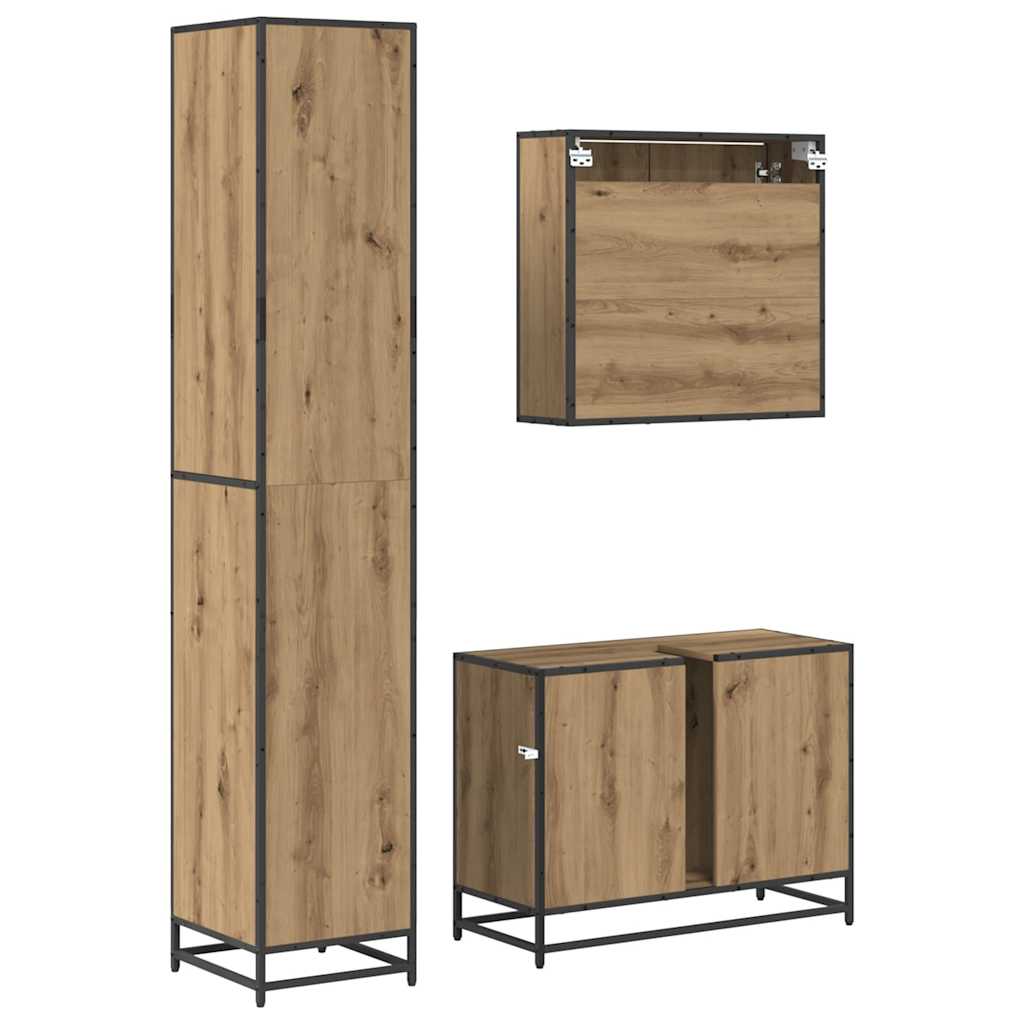 Badezimmermöbel-Set mit Regal 3 pcs Artisan-Eiche Holzwerkstoff
