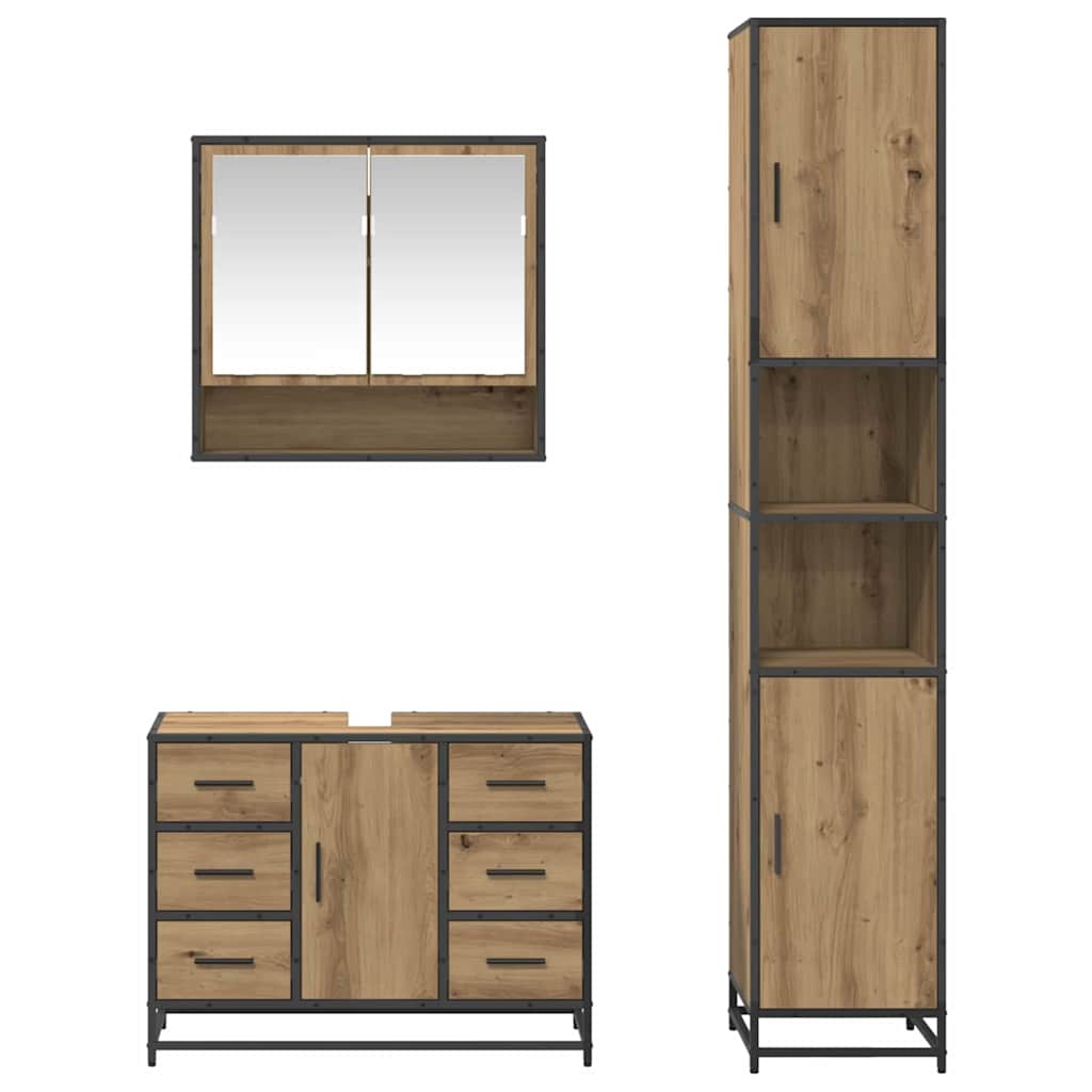 Badezimmermöbel-Set mit Regal 3 pcs Artisan-Eiche Holzwerkstoff