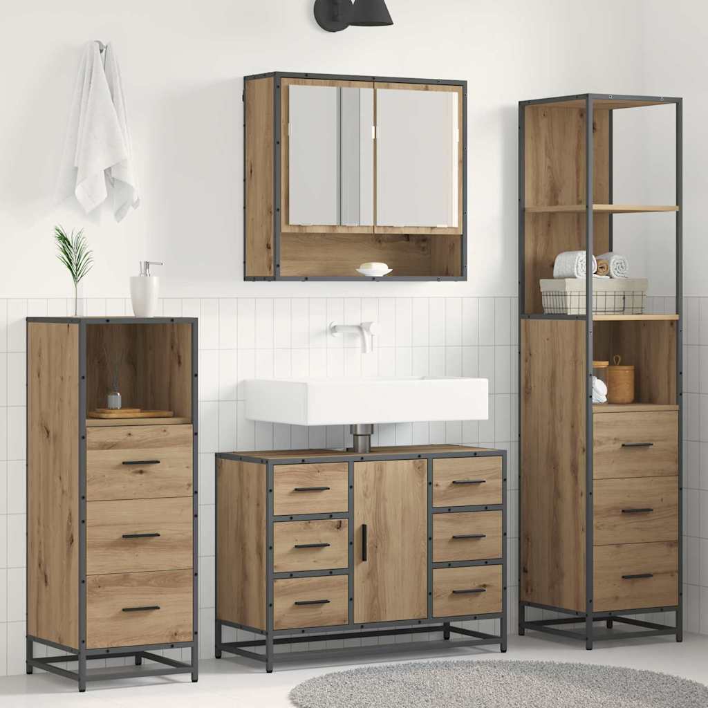 Badezimmermöbel-Set mit Regal 3 pcs Artisan-Eiche Holzwerkstoff