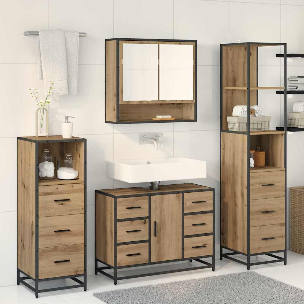 Badezimmermöbel-Set mit Regal 3 pcs Artisan-Eiche Holzwerkstoff