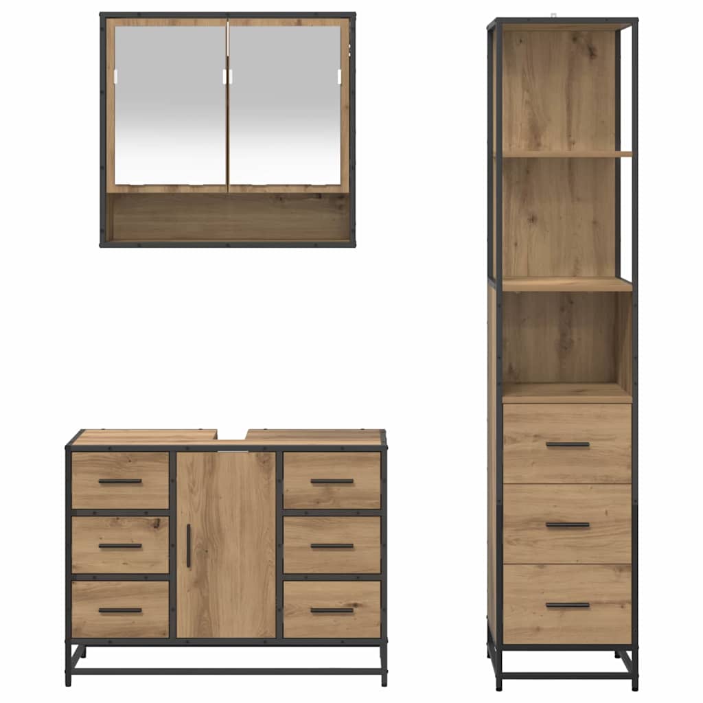 Badezimmermöbel-Set mit Regal 3 pcs Artisan-Eiche Holzwerkstoff