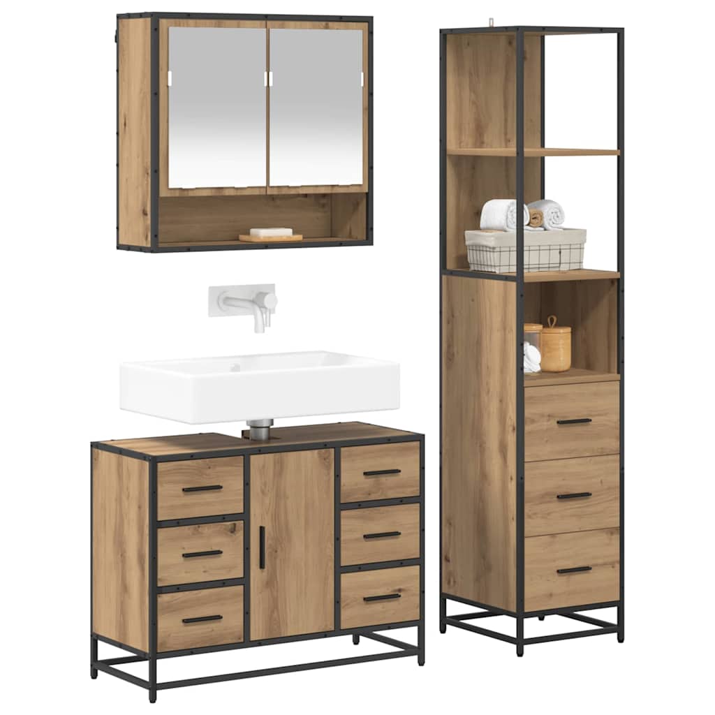 Badezimmermöbel-Set mit Regal 3 pcs Artisan-Eiche Holzwerkstoff
