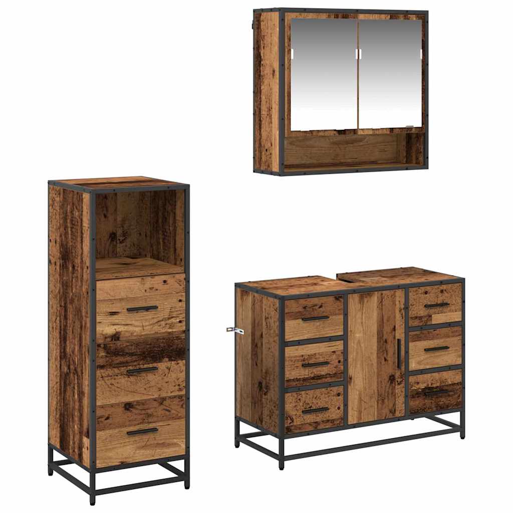 Badezimmermöbel-Set mit Schubladen 3 pcs Altholz Holzwerkstoff