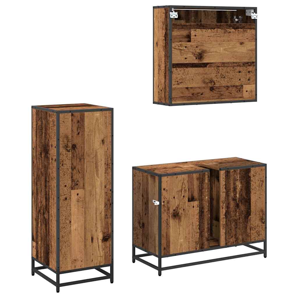 Badezimmermöbel-Set mit Schubladen 3 pcs Altholz Holzwerkstoff
