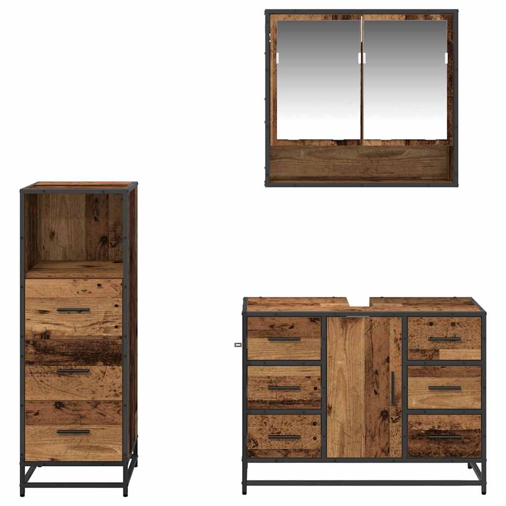 Badezimmermöbel-Set mit Schubladen 3 pcs Altholz Holzwerkstoff