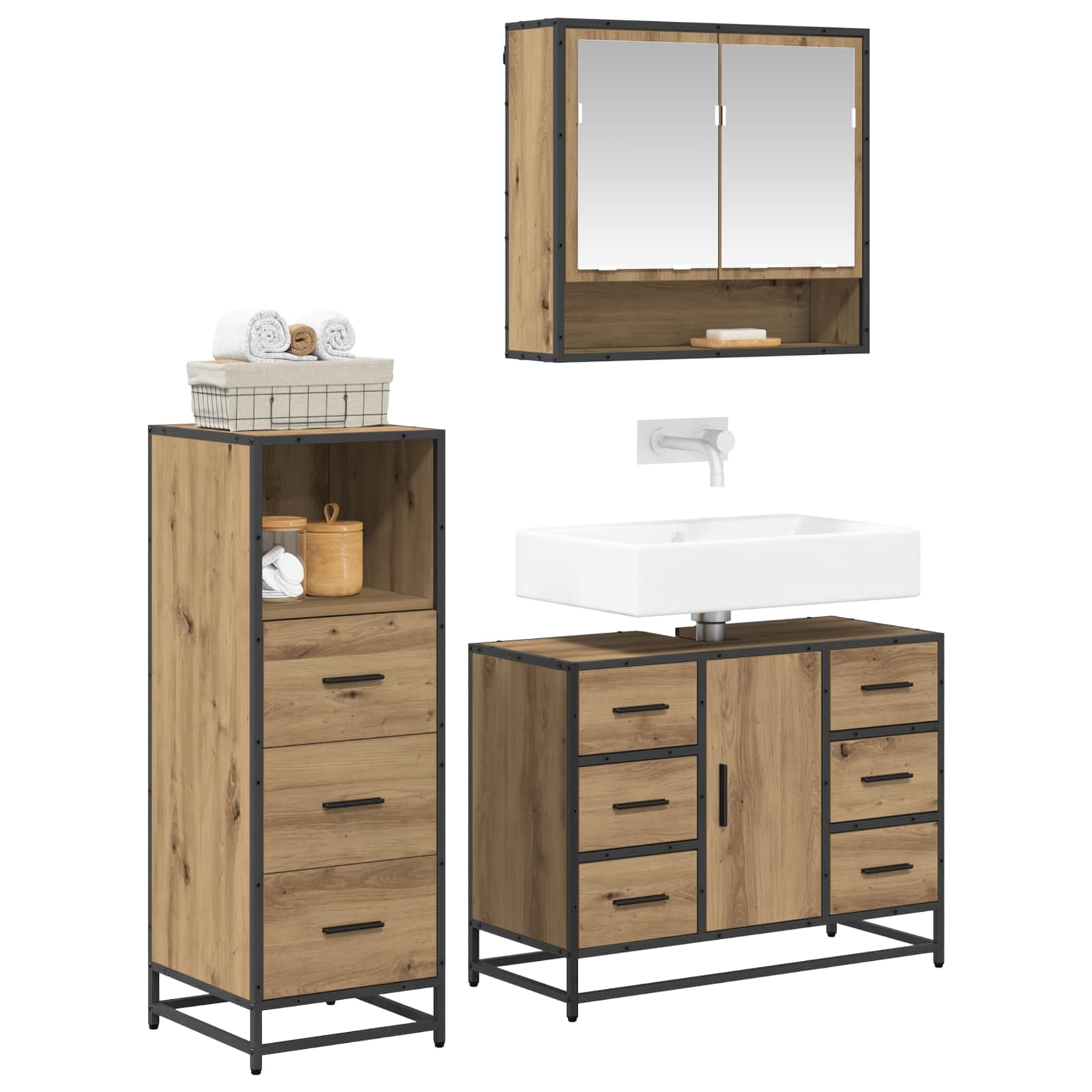 Badezimmermöbel-Set mit Regal 3 pcs Artisan-Eiche Holzwerkstoff