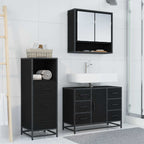 Badezimmermöbel-Set 3 pcs Schwarz Eichen-Optik Holzwerkstoff