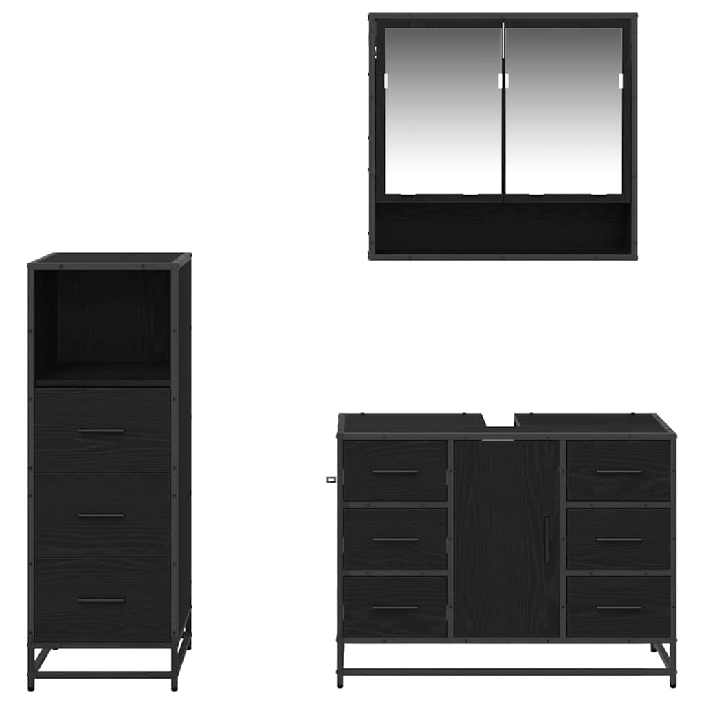 Badezimmermöbel-Set 3 pcs Schwarz Eichen-Optik Holzwerkstoff