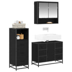 Badezimmermöbel-Set 3 pcs Schwarz Eichen-Optik Holzwerkstoff