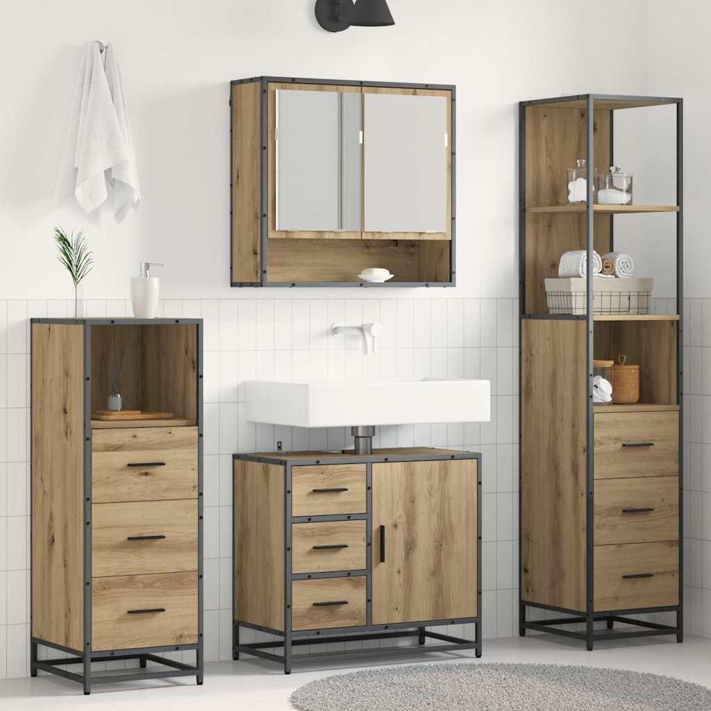 Badezimmermöbel-Set mit Regal 4 pcs Artisan-Eiche Holzwerkstoff