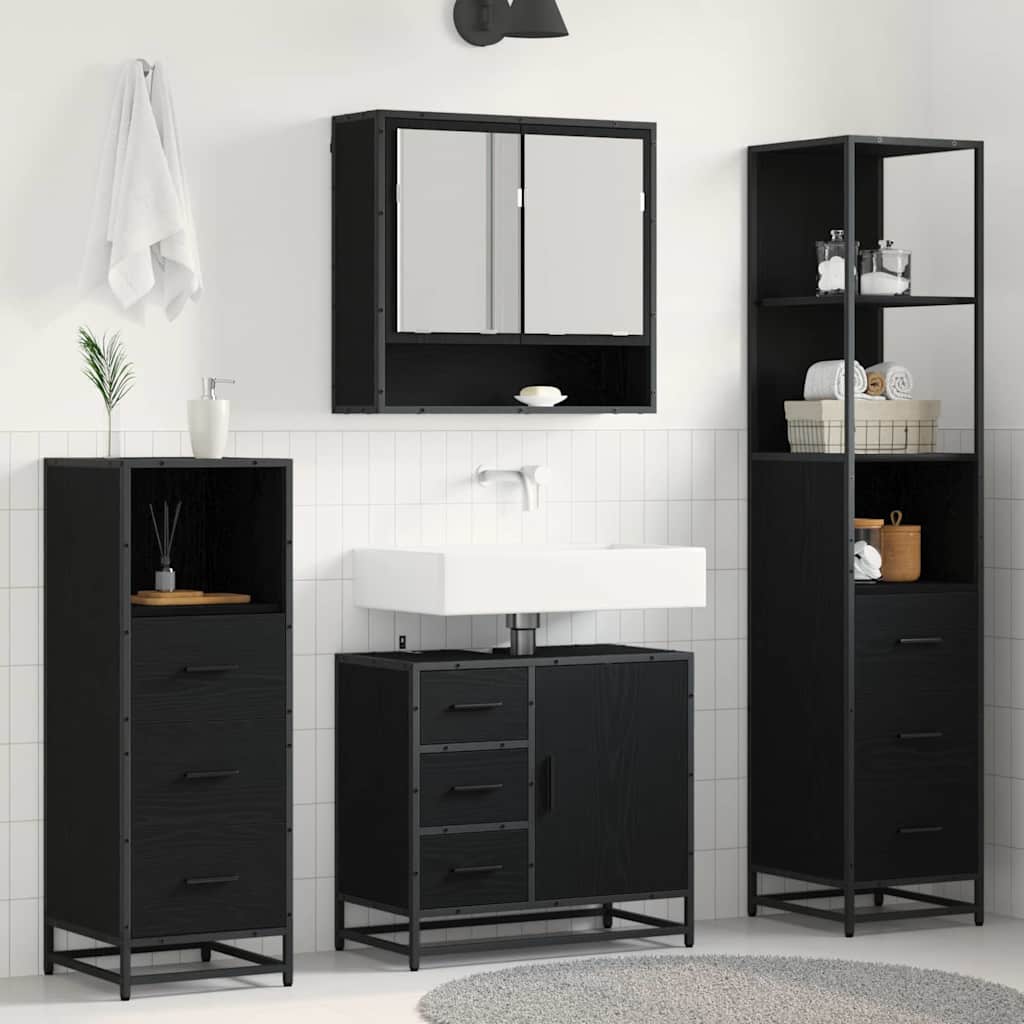 Badezimmermöbel-Set 4 pcs Schwarz Eichen-Optik Holzwerkstoff