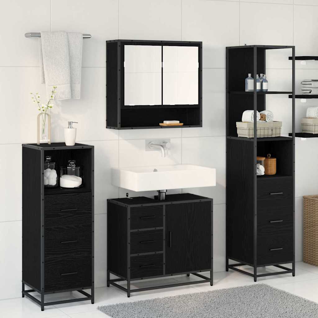 Badezimmermöbel-Set 4 pcs Schwarz Eichen-Optik Holzwerkstoff