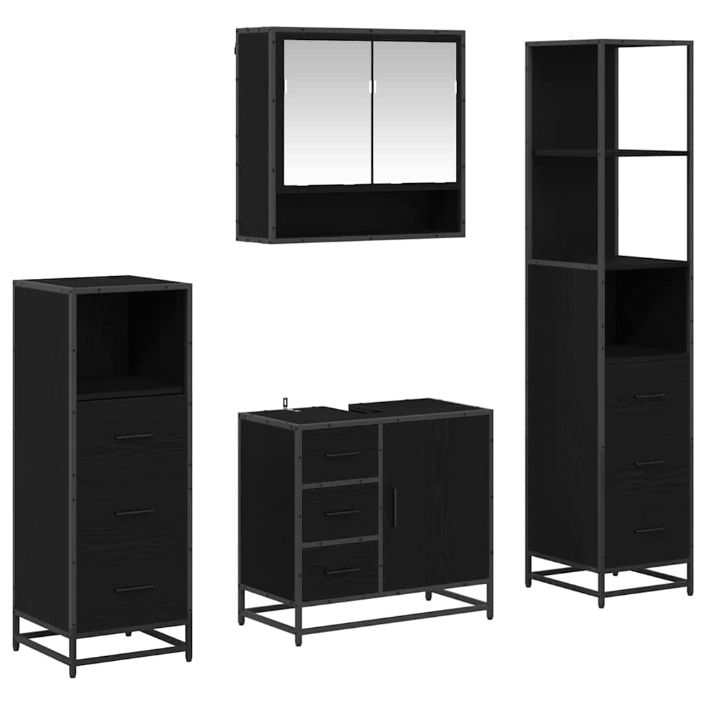 Badezimmermöbel-Set 4 pcs Schwarz Eichen-Optik Holzwerkstoff