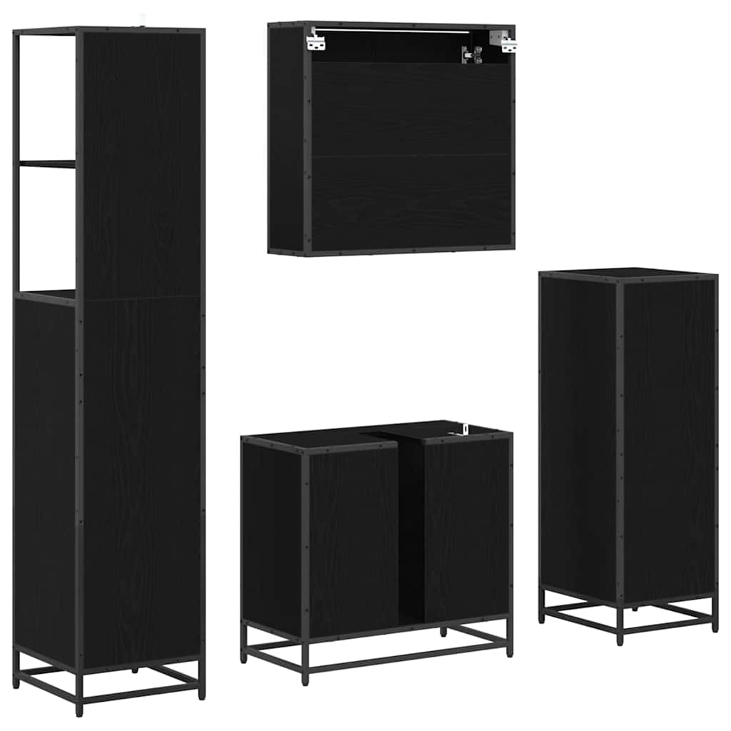 Badezimmermöbel-Set 4 pcs Schwarz Eichen-Optik Holzwerkstoff