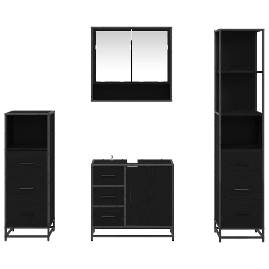Badezimmermöbel-Set 4 pcs Schwarz Eichen-Optik Holzwerkstoff