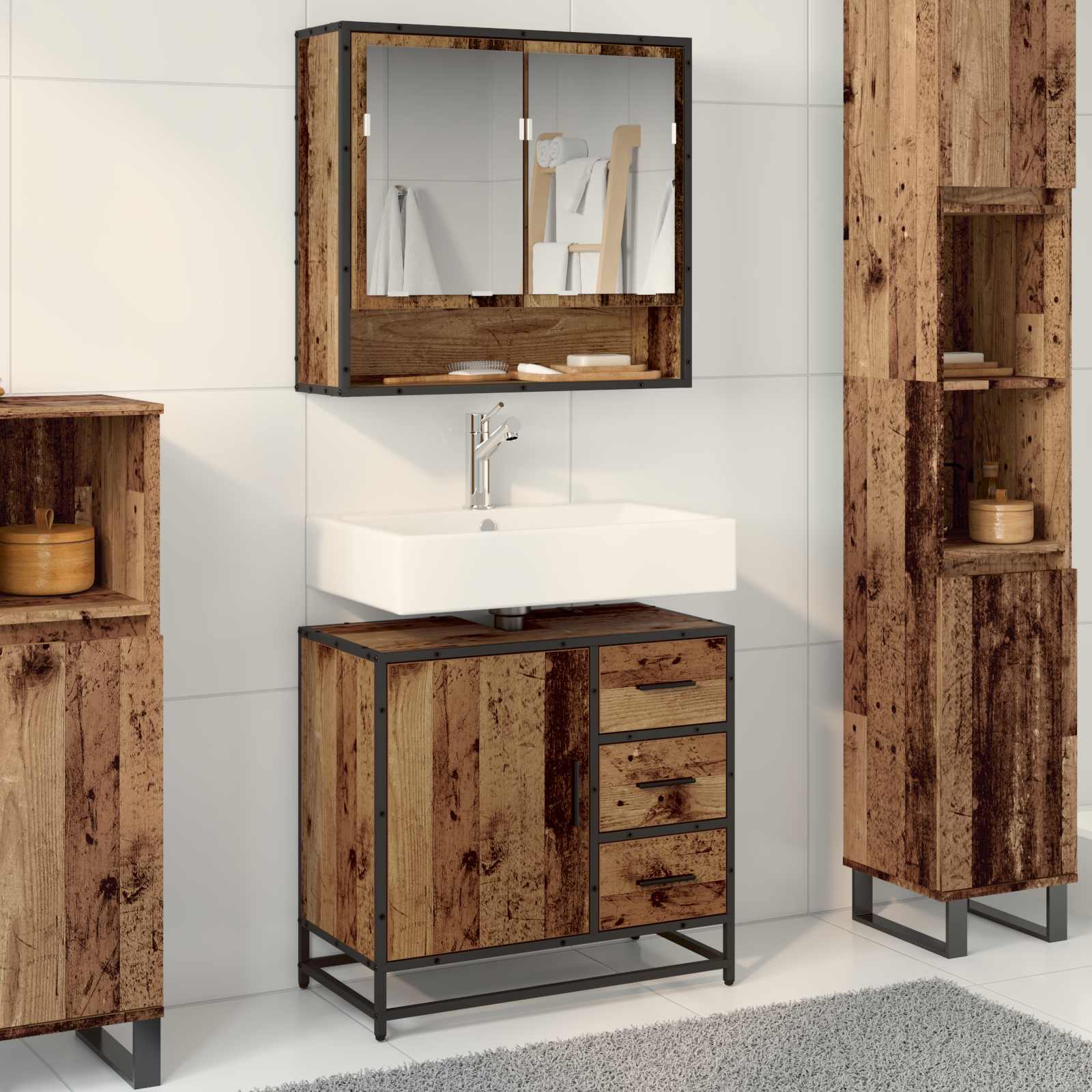 Badezimmermöbel-Set mit Schubladen 2 pcs Altholz Holzwerkstoff