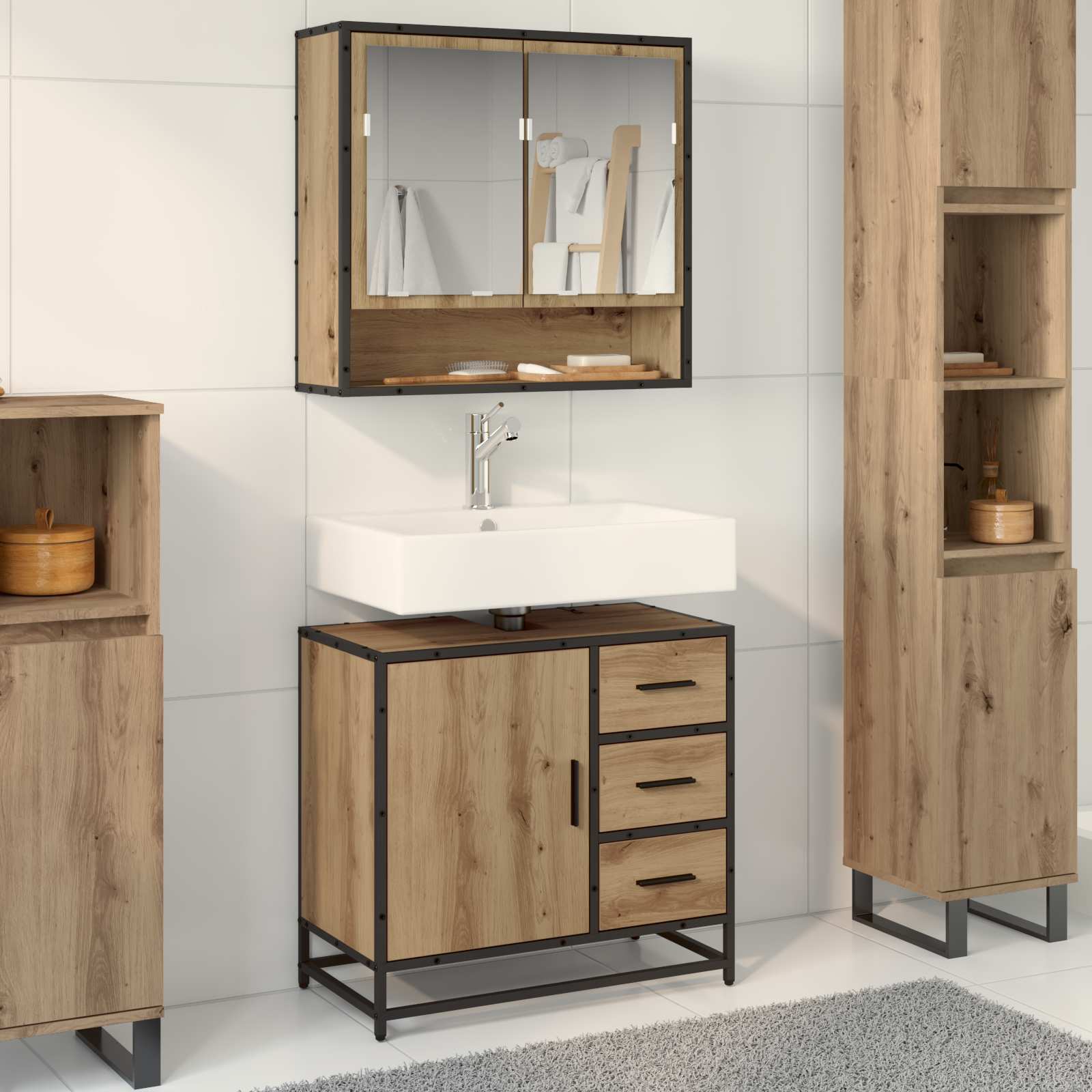 Badezimmermöbel-Set mit Regal 2 pcs Artisan-Eiche Holzwerkstoff