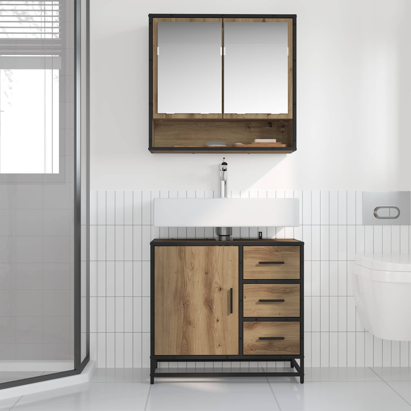 Badezimmermöbel-Set mit Regal 2 pcs Artisan-Eiche Holzwerkstoff