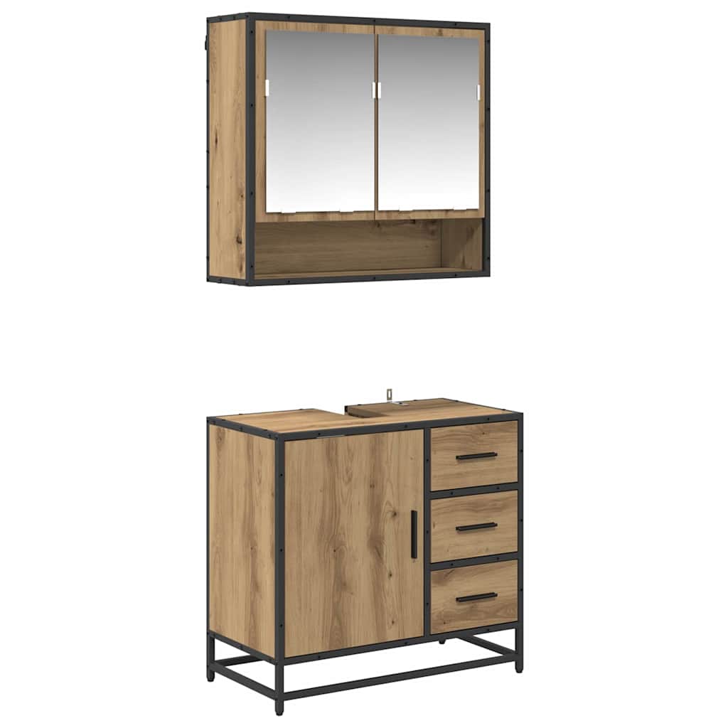 Badezimmermöbel-Set mit Regal 2 pcs Artisan-Eiche Holzwerkstoff