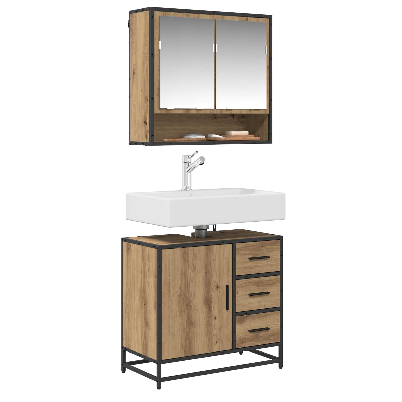 Badezimmermöbel-Set mit Regal 2 pcs Artisan-Eiche Holzwerkstoff
