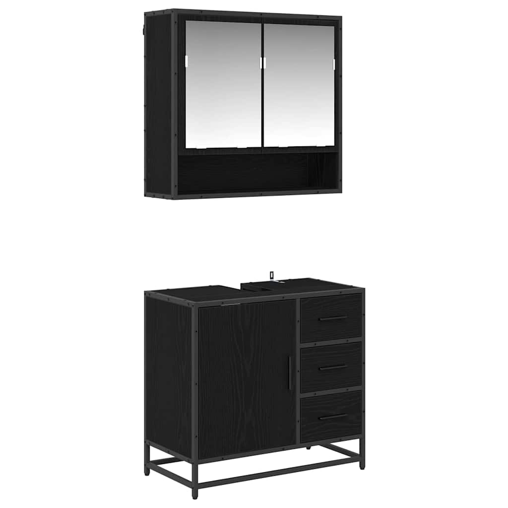 Badezimmermöbel-Set 2 pcs Schwarz Eichen-Optik Holzwerkstoff