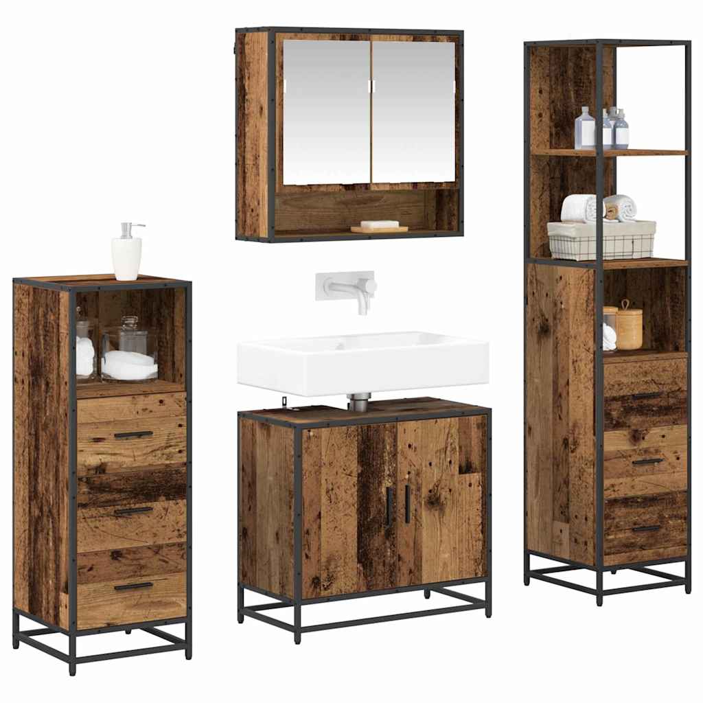 Badezimmermöbel-Set mit Schubladen 4 pcs Altholz Holzwerkstoff