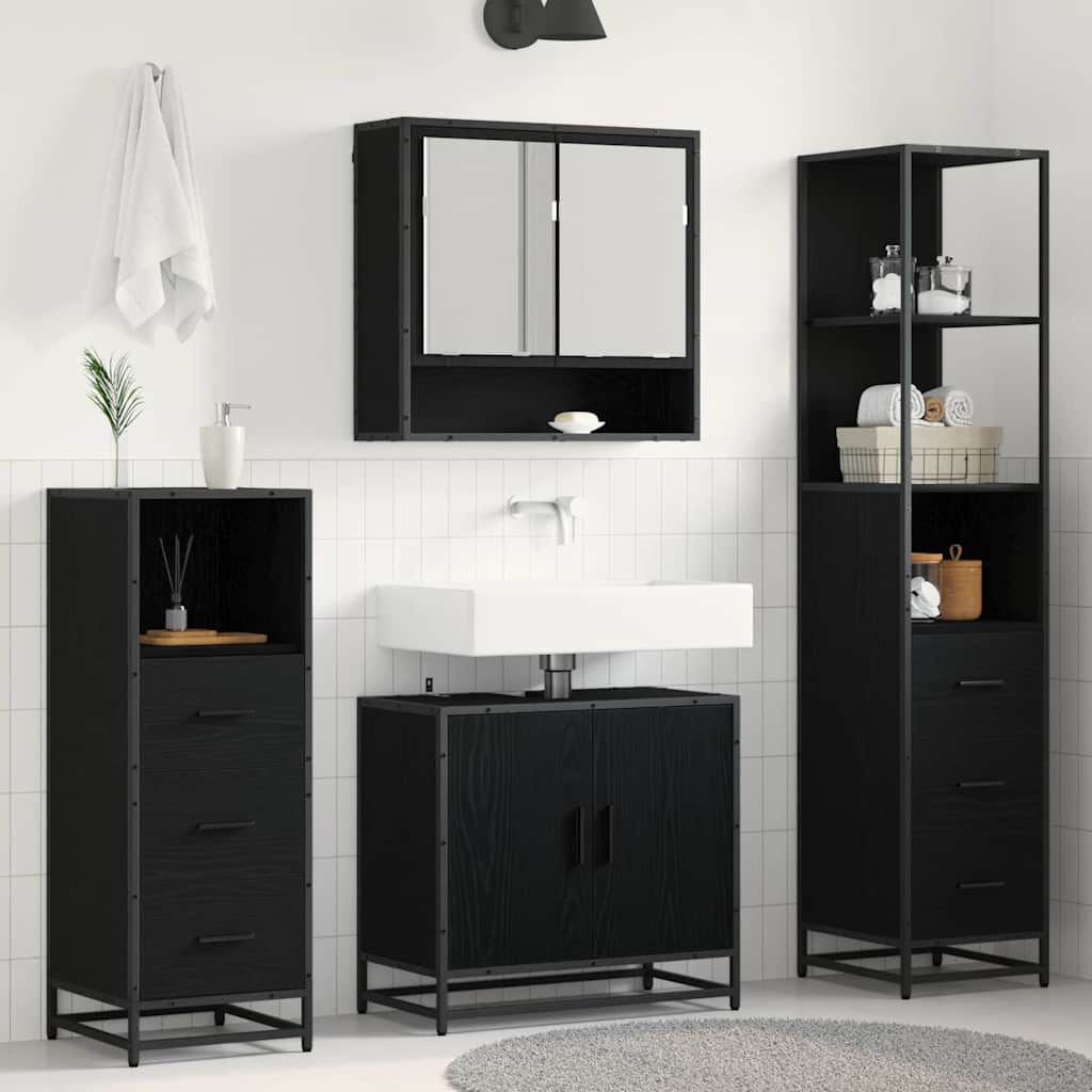 Badezimmermöbel-Set 4 pcs Schwarz Eichen-Optik Holzwerkstoff