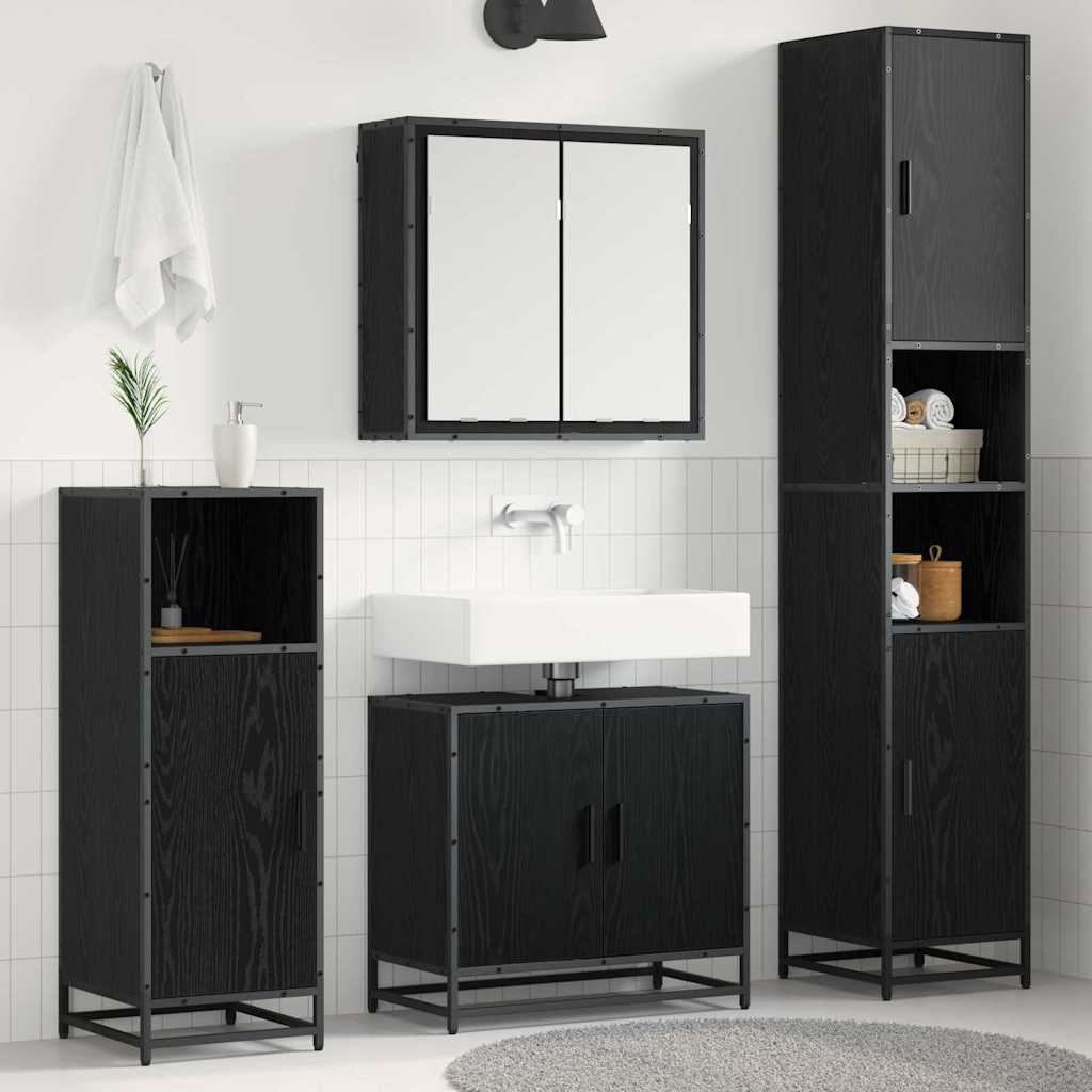 Badezimmermöbel-Set 4 pcs Schwarz Eichen-Optik Holzwerkstoff