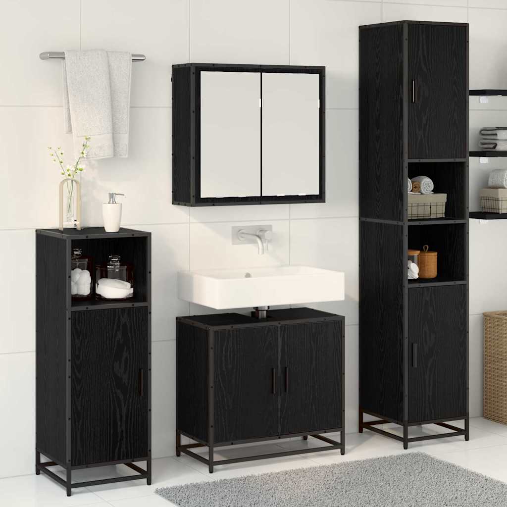 Badezimmermöbel-Set 4 pcs Schwarz Eichen-Optik Holzwerkstoff