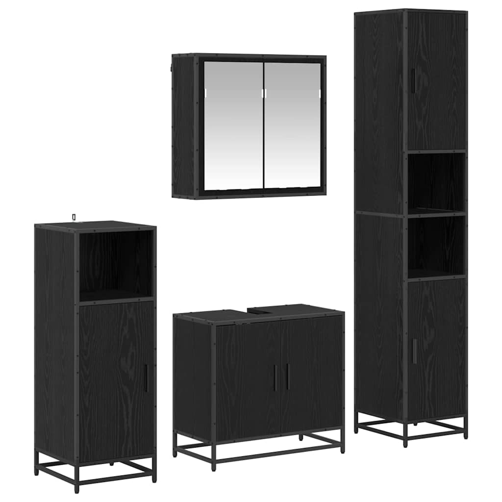 Badezimmermöbel-Set 4 pcs Schwarz Eichen-Optik Holzwerkstoff