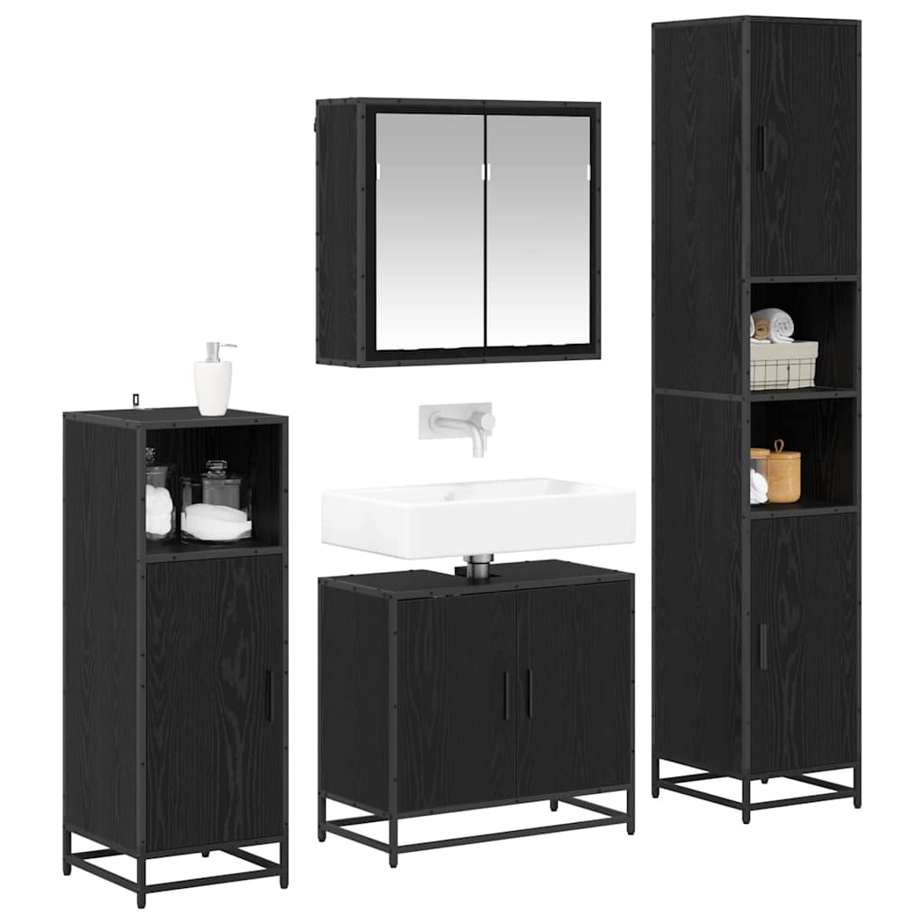 Badezimmermöbel-Set 4 pcs Schwarz Eichen-Optik Holzwerkstoff