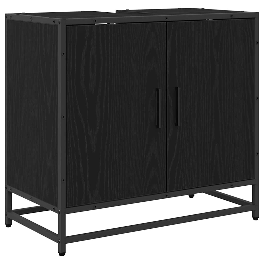 Badezimmermöbel-Set 3 pcs Schwarz Eichen-Optik Holzwerkstoff