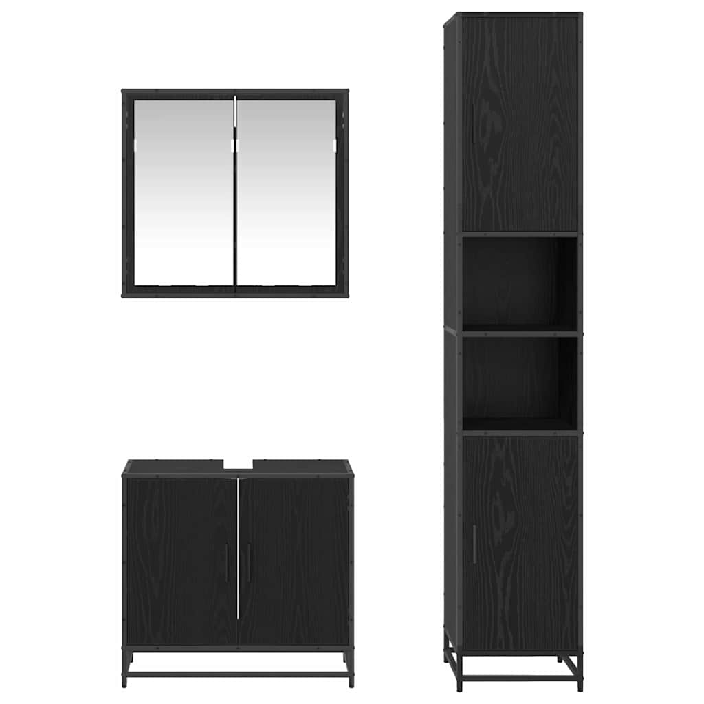 Badezimmermöbel-Set 3 pcs Schwarz Eichen-Optik Holzwerkstoff
