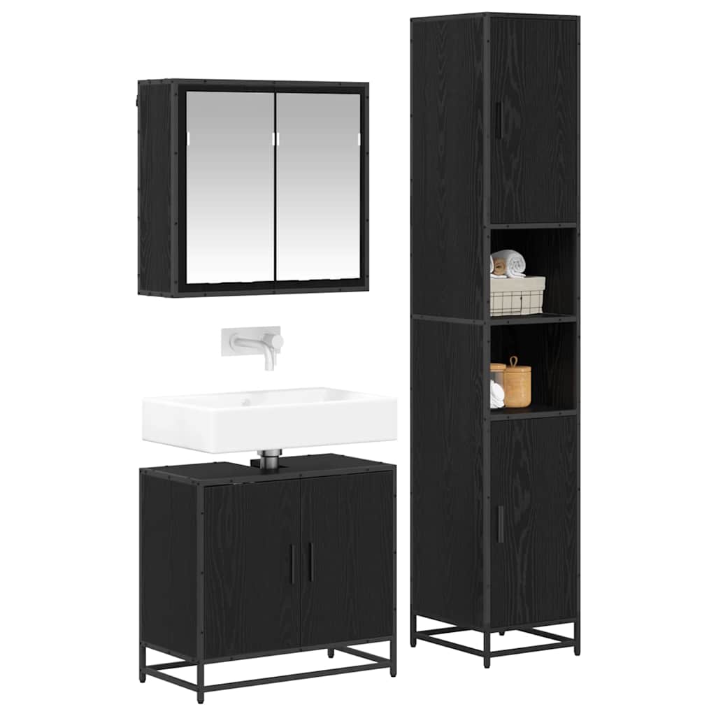 Badezimmermöbel-Set 3 pcs Schwarz Eichen-Optik Holzwerkstoff