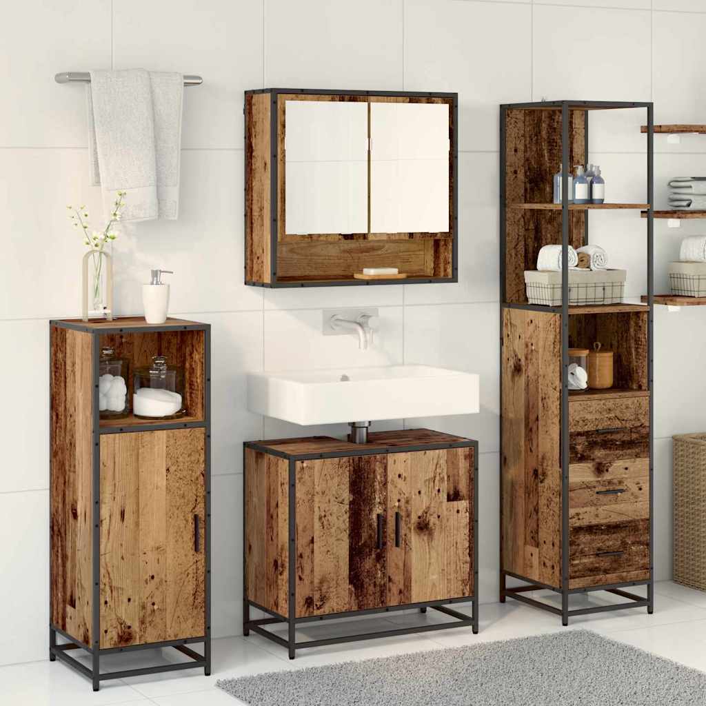 Badezimmermöbel-Set mit Schubladen 3 pcs Altholz Holzwerkstoff