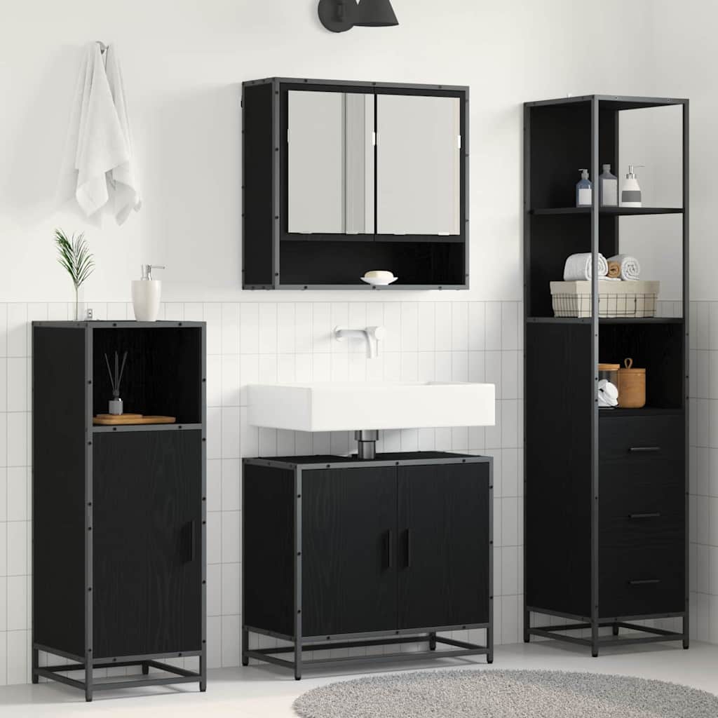 Badezimmermöbel-Set 3 pcs Schwarz Eichen-Optik Holzwerkstoff