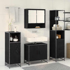 Badezimmermöbel-Set 3 pcs Schwarz Eichen-Optik Holzwerkstoff