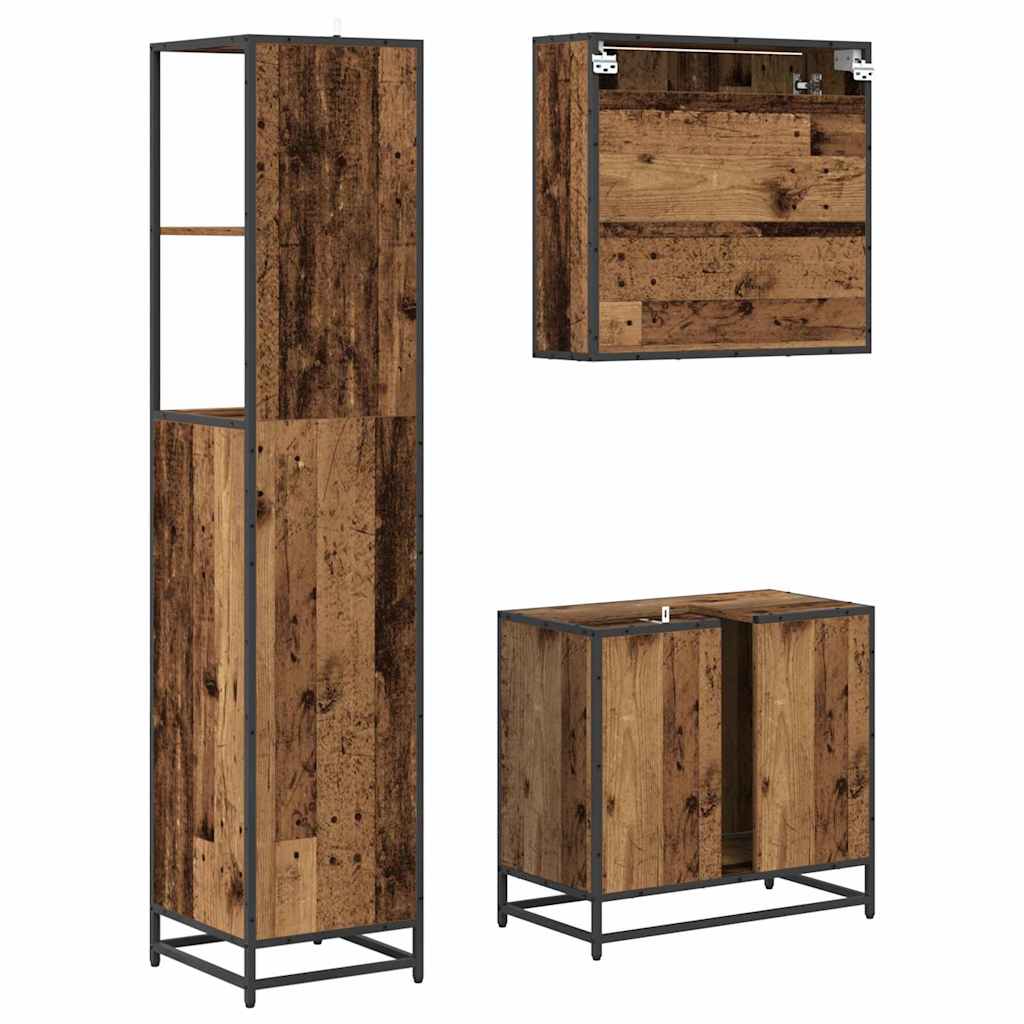 Badezimmermöbel-Set mit Schubladen 3 pcs Altholz Holzwerkstoff